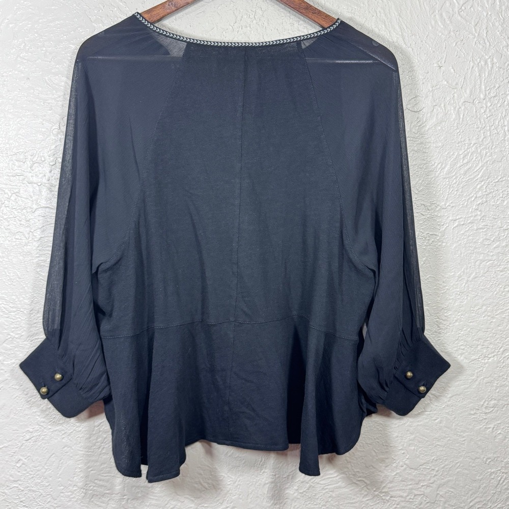 Akemi + Kin Anthropologie Top XS Fenn Black Boho Sheer Babydoll Peasant OB553735 - Picture 6 of 12
